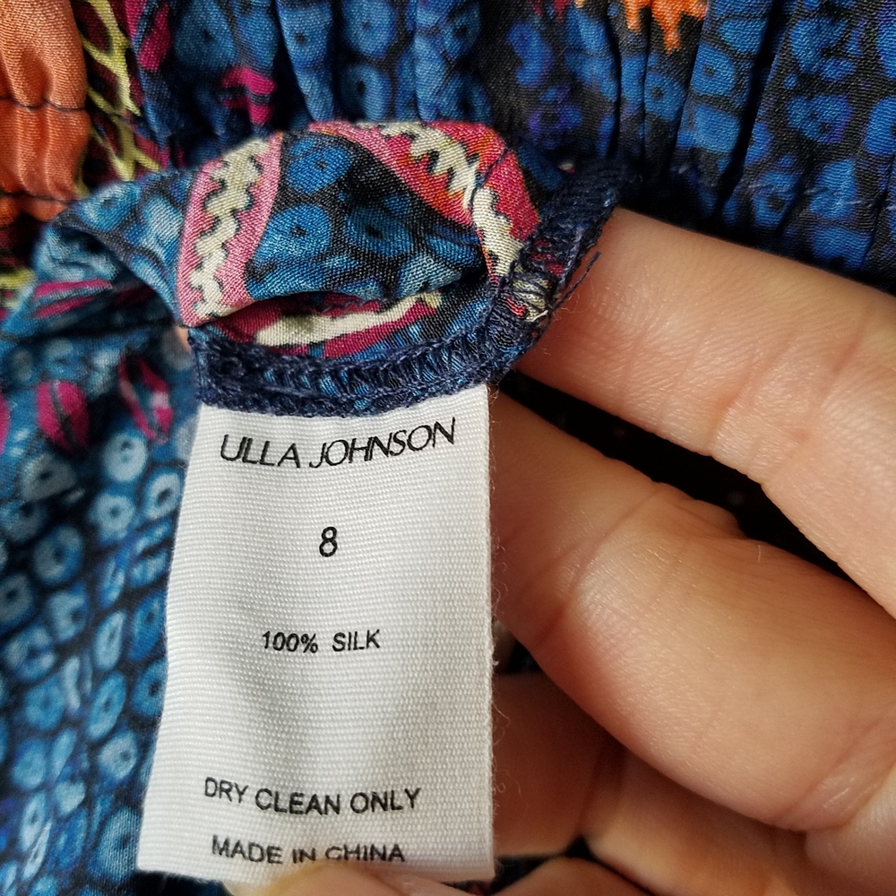 Ulla Johnson Brielle Dress Blue Dahlia Silk Ruffle V-Neck Dress Size 8 - Picture 14 of 16